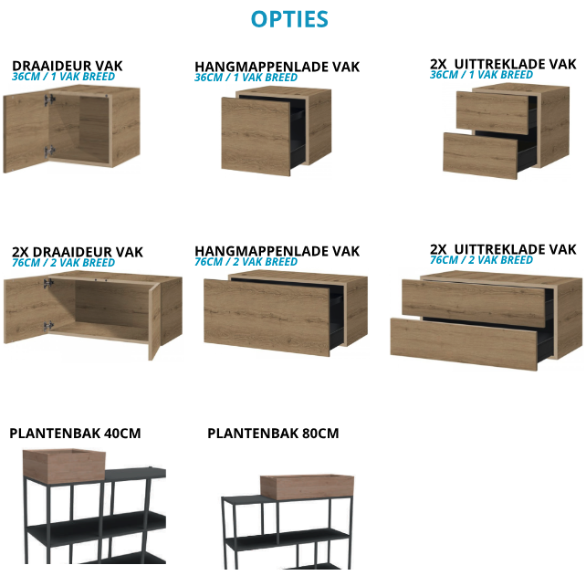 Vakkenkast Modu 5 vaks - 204x80cm